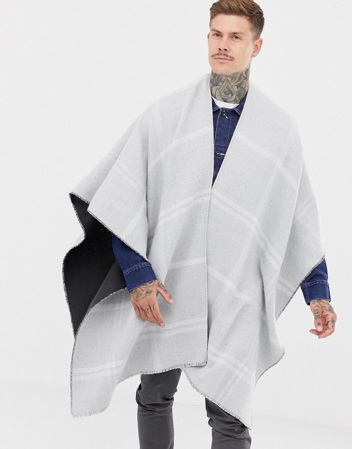 Asos Design Reversible Cape In Gray Grid Check - Gray
