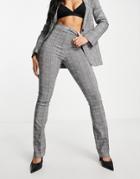 Asos Design Bengaline Flared Suit Pants In Gray Check