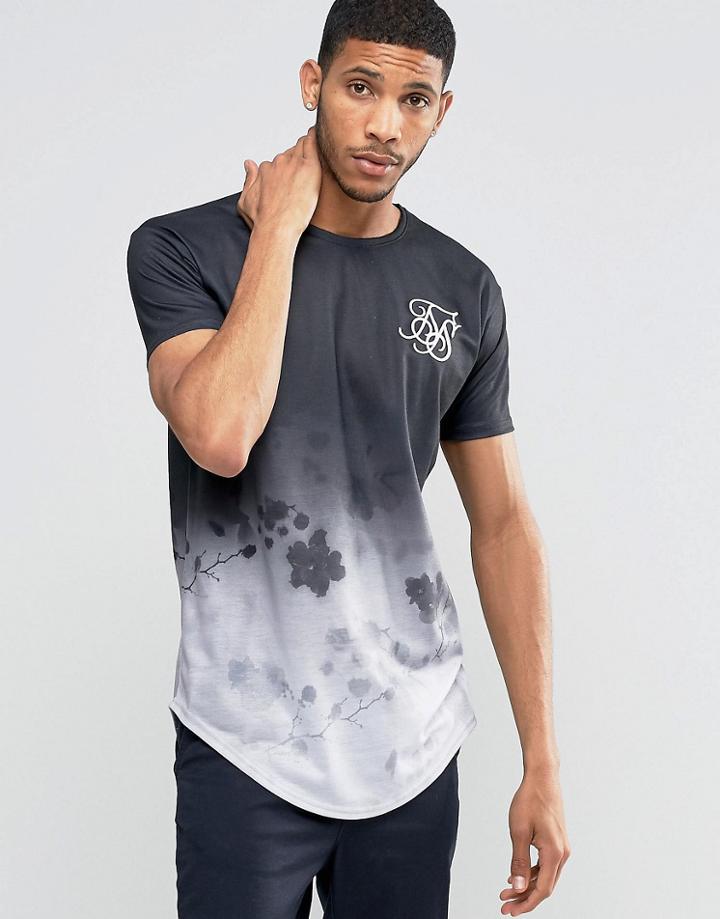 Siksilk Floral T-shirt With Curved Hem - Black