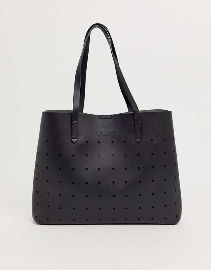 Claudia Canova Perforated Lunor Unlined Tote Bag - Black