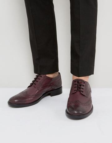 Frank Wright Brogues In Burgundy Leather - Red