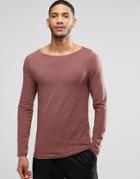 Asos Muscle Long Sleeve T-shirt With Boat Neck In Rust - Brown
