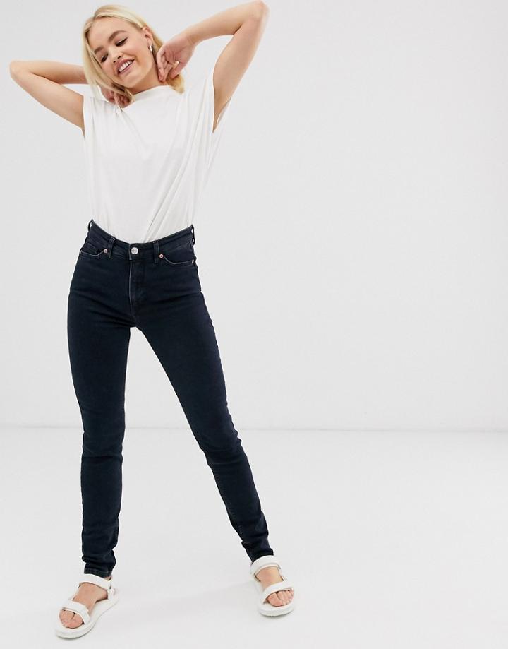 Monki Oki Organic Cotton High Waist Skinny Jeans In Dark Blue - Blue