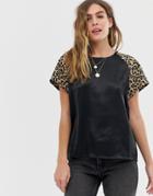 Vero Moda Leopard Print Sleeve Blouse - Black