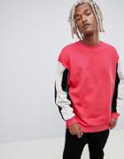 Asos Design Oversized Sweatshirt With Stripe Sleeves In Pink - Pink