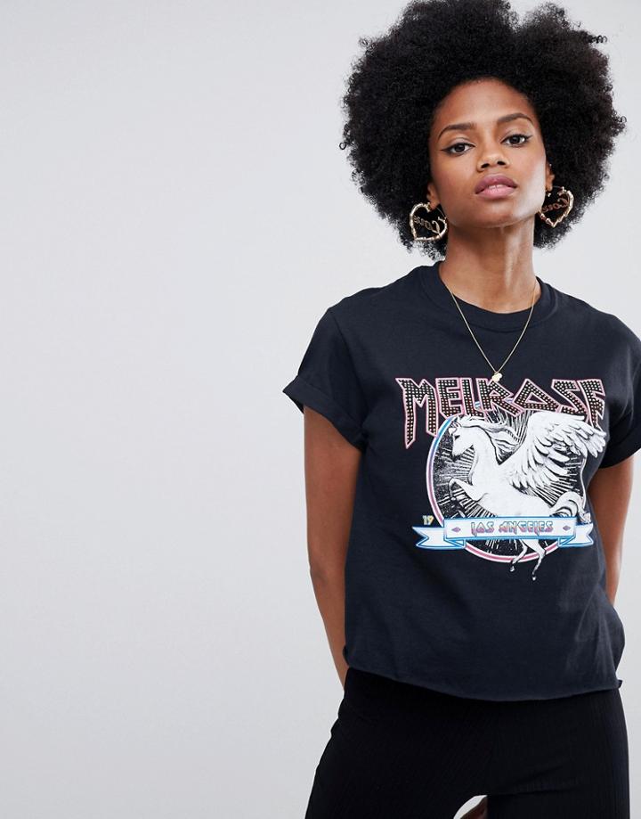 Miss Selfridge Slogan T-shirt With Horse Motif In Black - Black