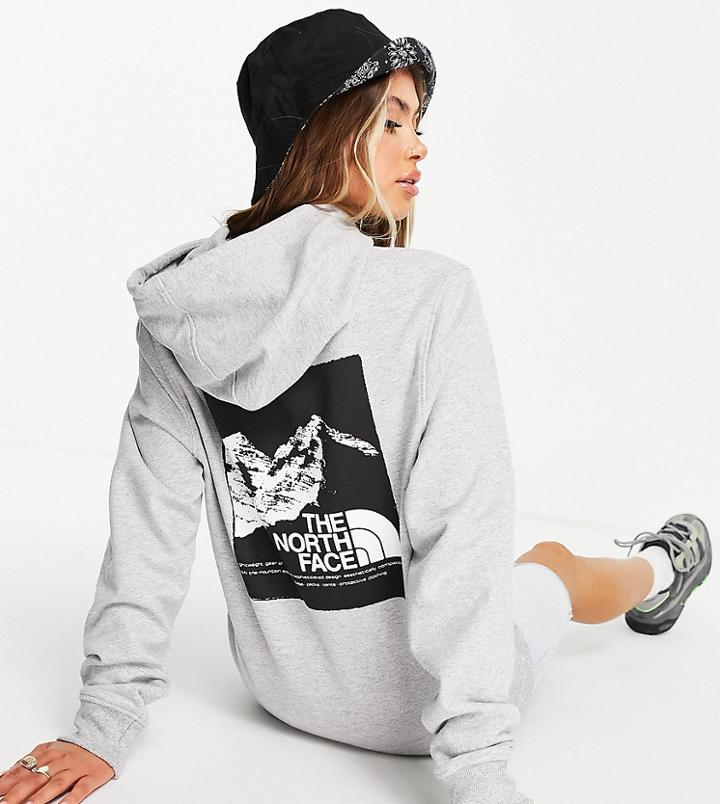 The North Face Graphic Hoodie In Gray Exclusive To Asos-grey