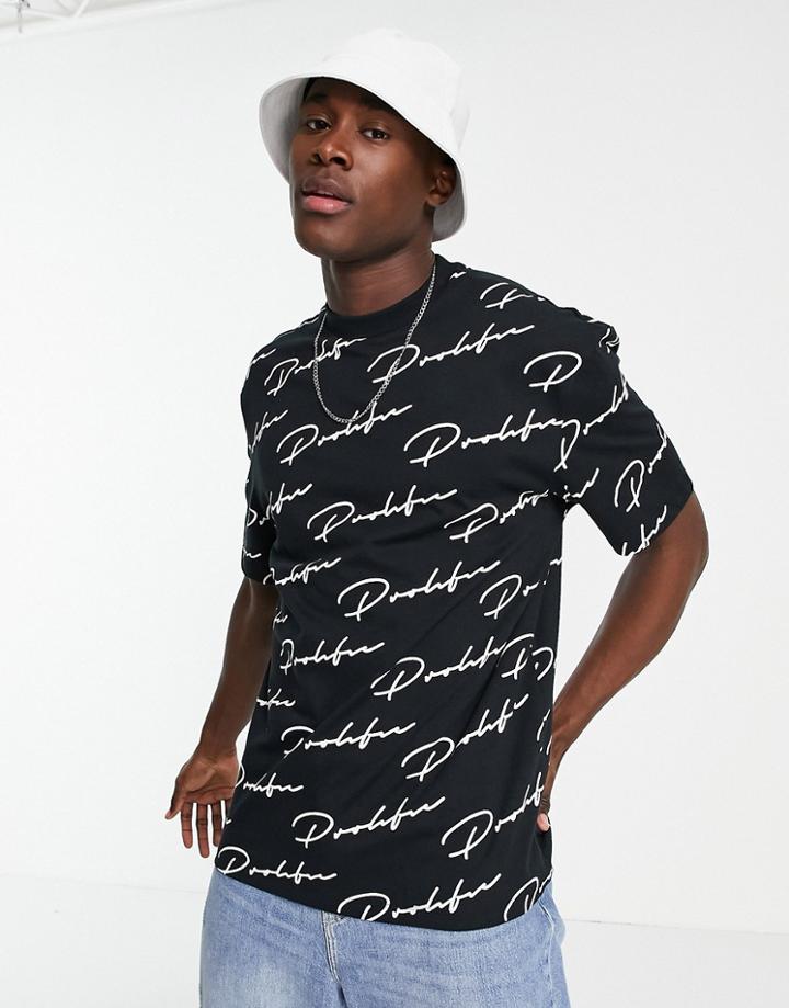 River Island Prolific Monogram Print T-shirt In Black