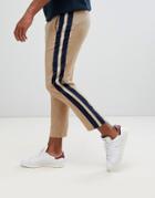 Asos Design Tapered Crop Smart Pants In Camel With Side Stripe - Beige