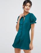 Asos Button Front Romper With 40s Sleeves - Blue