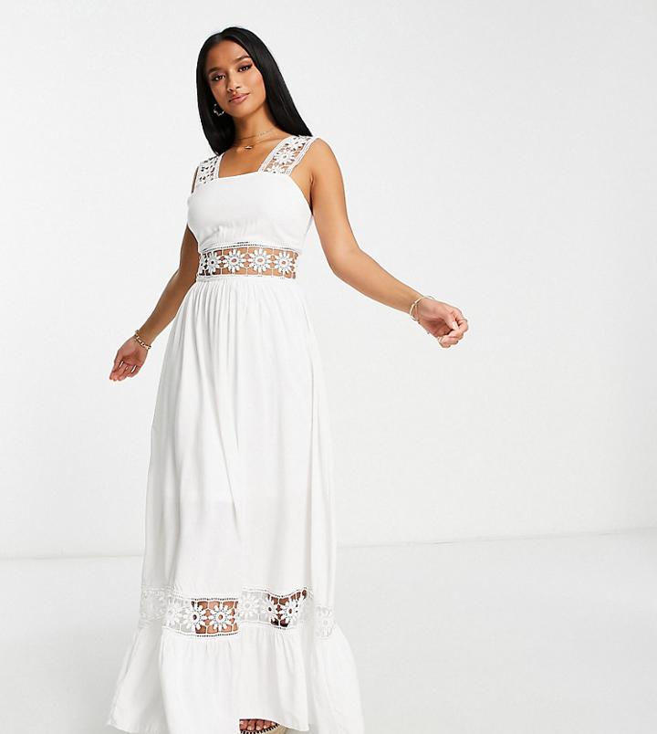 Parisian Petite Broderie Insert Maxi Dress In White