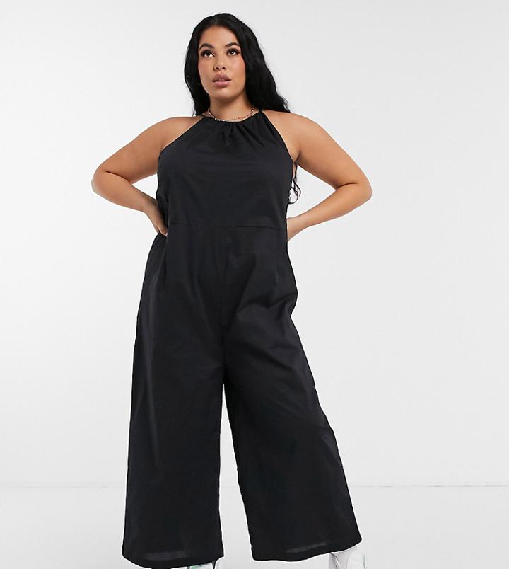 Noisy May Curve Poplin Jumpsuit With Halterneck In Black
