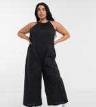Noisy May Curve Poplin Jumpsuit With Halterneck In Black