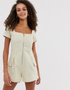 Daisy Street Utility Romper With Ring Pull - Beige