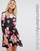 Asos Maternity Swing Dress With 3/4 Sleeve In Floral Print - Multi