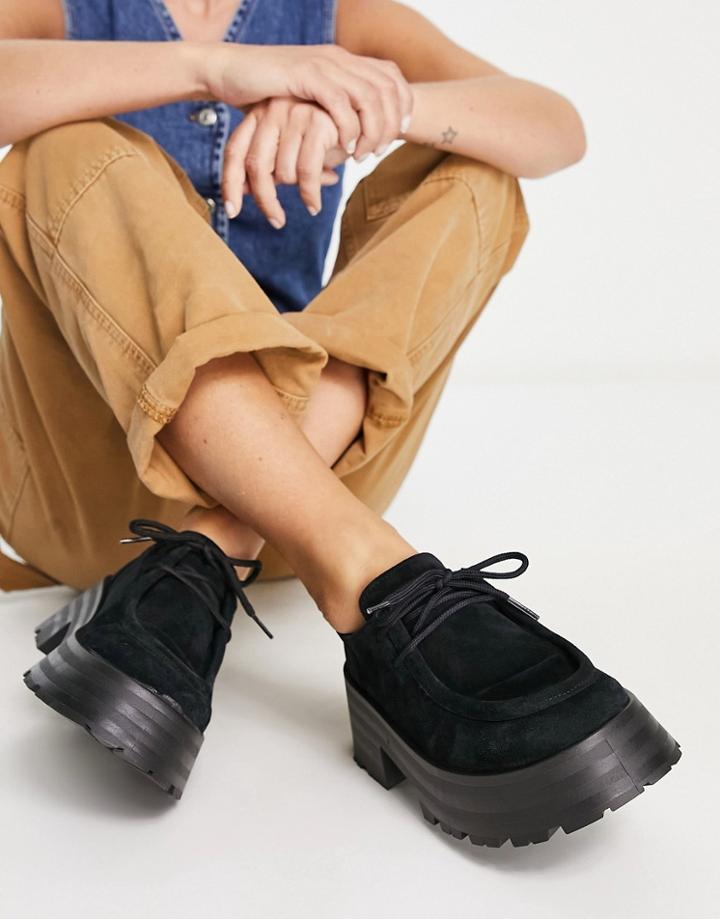 Asos Design Mitch Suede Chunky Lace Up Flat Shoes In Black