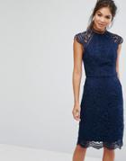 Chi Chi London Scallop Lace Pencil Dress - Navy