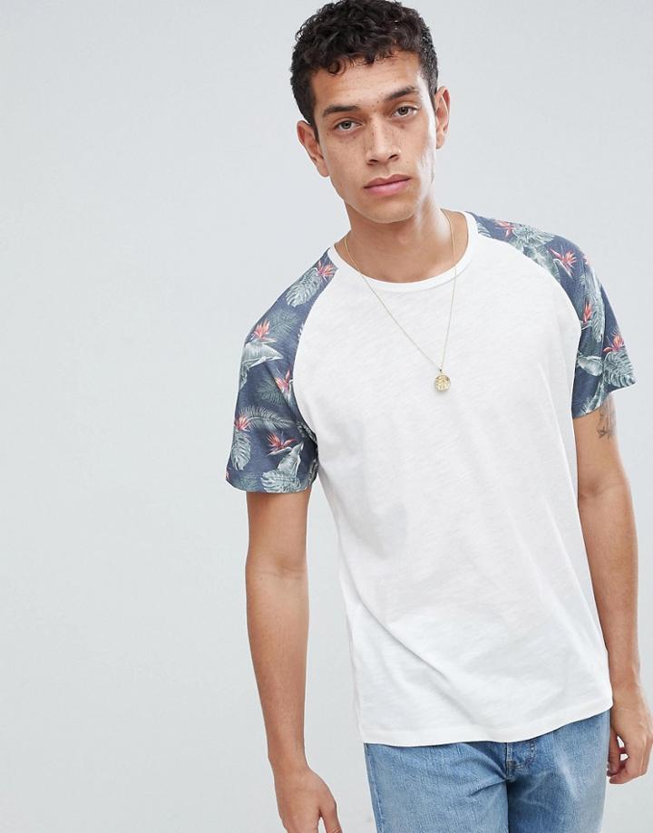 Jack & Jones Originals T-shirt With Floral Raglan Sleeve - White
