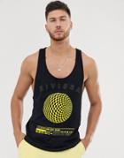 Asos Design Extreme Racer Back Tank With Abstract Chest Print-black
