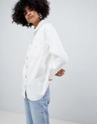 Asos Design Denim Oversize Shirt In Off White - White