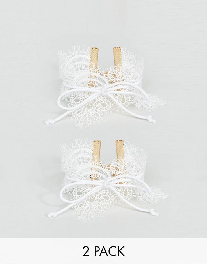 Asos Pack Of 2 Wraparound Lace Bracelet - White