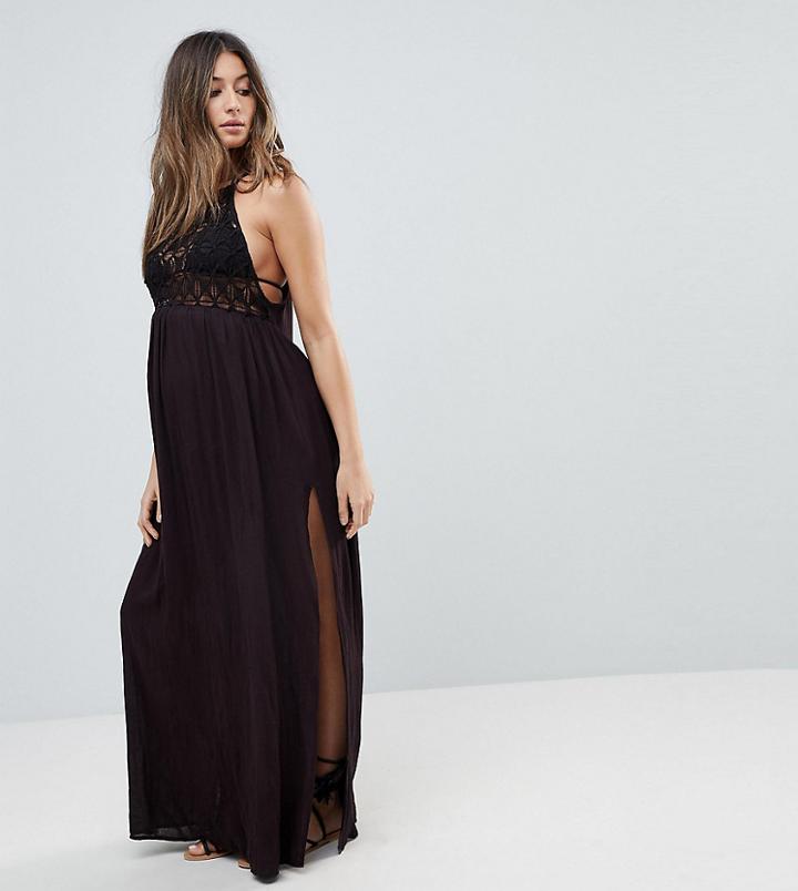 Asos Maternity Premium Crochet Panel Maxi Beach Dress - Black