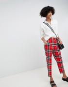 Asos Design Ultimate Red And Black Check Ankle Grazer Pants-multi