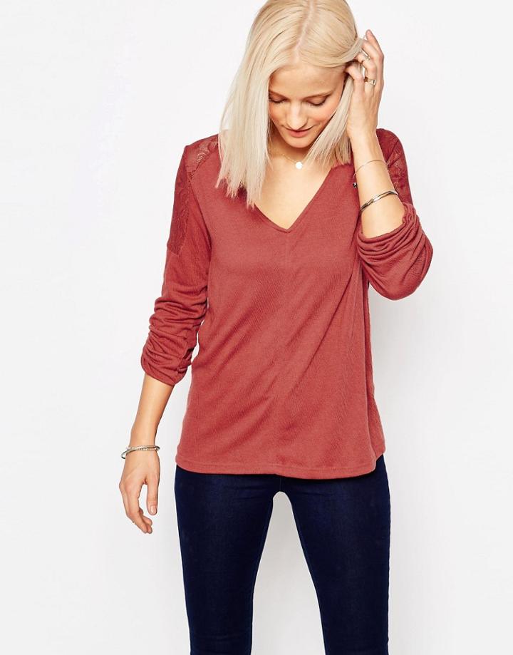 Only V Neck Blouse In Marsala - Marsala