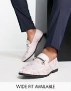 Asos Design Loafers In Pink Floral Faux Leather And Snaffle Detail
