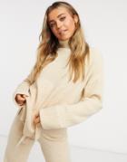 Asos Design Set Turtleneck Sweater With Slit Detail In Camel-neutral