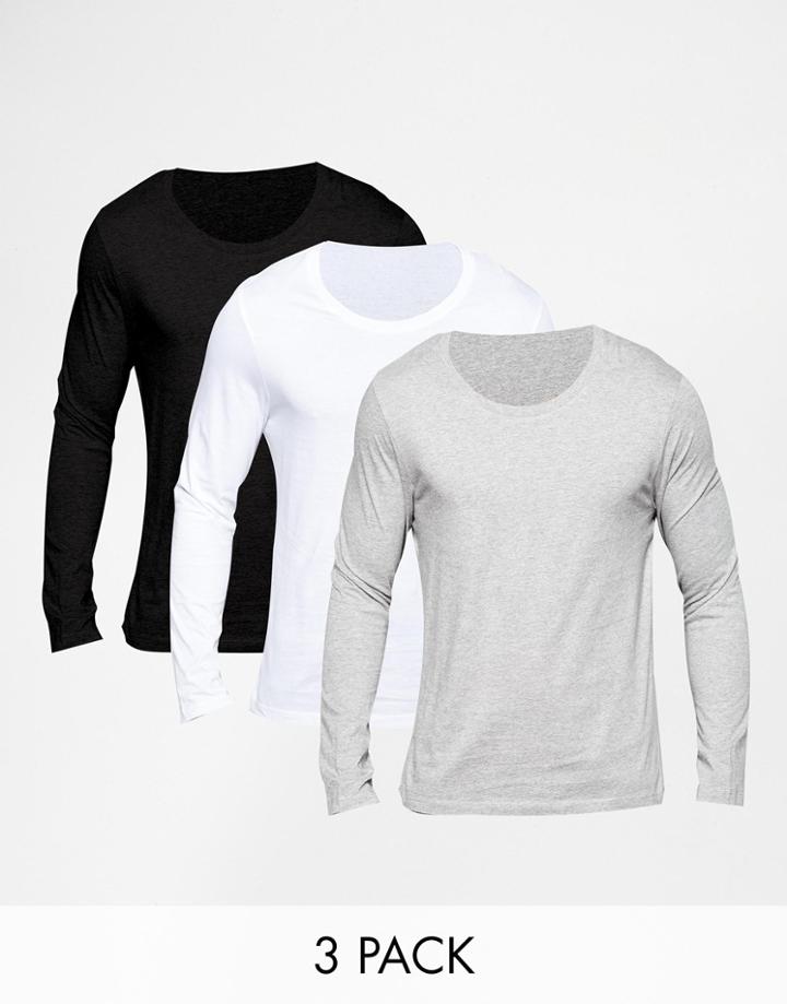 Asos Long Sleeve T-shirt With Scoop Neck 3 Pack Save 21%