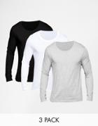 Asos Long Sleeve T-shirt With Scoop Neck 3 Pack Save 21%