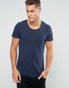 Jack And Jones Basic T-shirt With Raw Hem Detail - Navy