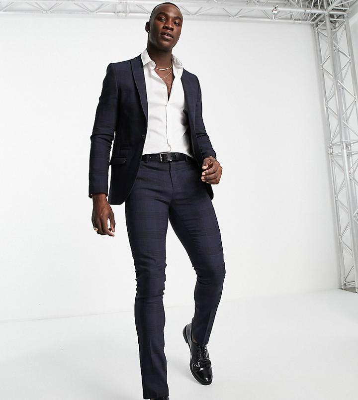 Twisted Tailor Anderson Tall Skinny Suit Pants In Navy Check