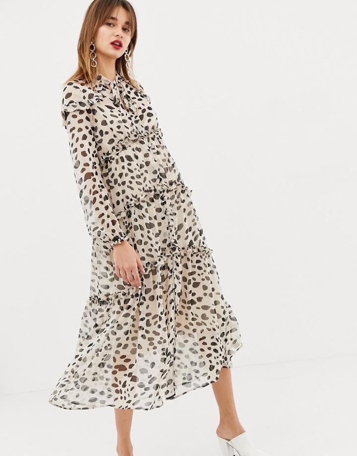 Asos Design Button Through Soft Maxi Dress In Dalmation Spot - Multi