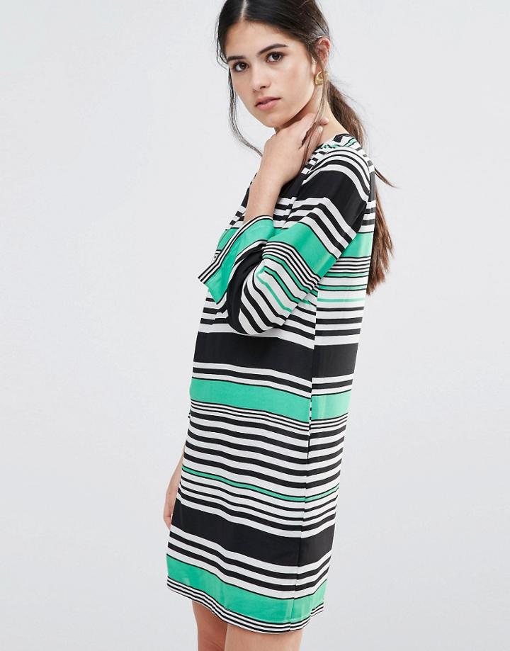 Traffic People Shift Dress In Stripe - Green