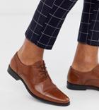 Asos Design Wide Fit Oxford Shoes In Tan Leather With Toe Cap