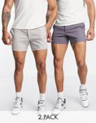 Asos Design 2 Pack Slim Chino Shorts In Stone And Charcoal Save-multi