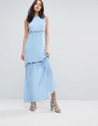 Lost Ink Maxi Dress With Tie Up Bow Details - Blue