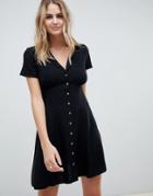 Asos Design Fuller Bust Button Through Mini Skater Dress - Black