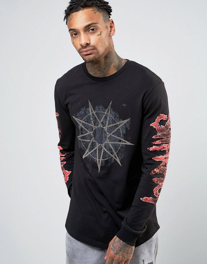 Asos Slipknot Long Sleeve Band T-shirt With Sleeve Print And Curve Hem