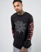 Asos Slipknot Long Sleeve Band T-shirt With Sleeve Print And Curve Hem