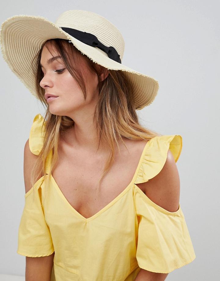 South Beach Floppy Fedora Straw Hat With Black Band - Beige