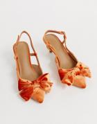 Asos Design Sherry Bow Kitten Heels In Burnt Orange - Orange