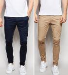Asos 2 Pack Extreme Super Skinny Chinos In Navy & Stone Save - Multi