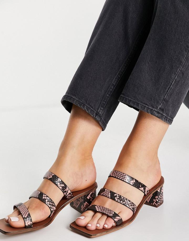 Asos Design Hester Premium Leather Heeled Mules In Pink Snake