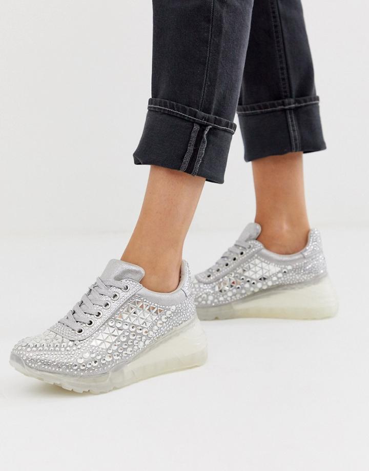 Steve Madden Carissa Rhinestone Sneaker-silver