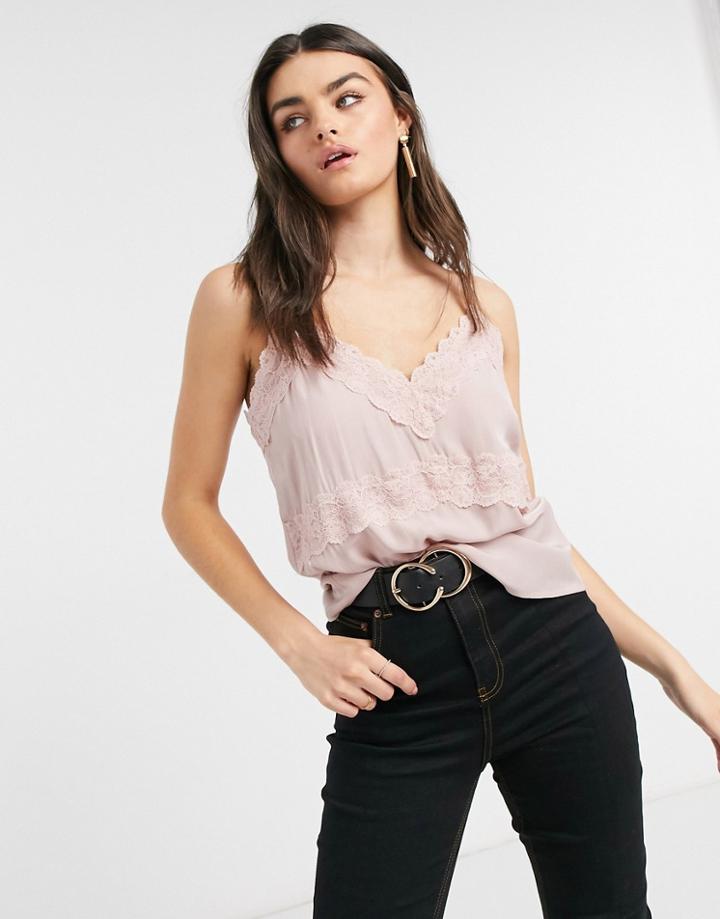 Vila Lace Trim Cami In Pink