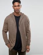 Asos Knitted Hoody Cardigan In Cotton - Brown