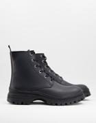 Selected Homme Lace Up Boot With Chunky Sole In Matt Black